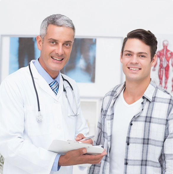 Doctor Showing Clipboard His Parents